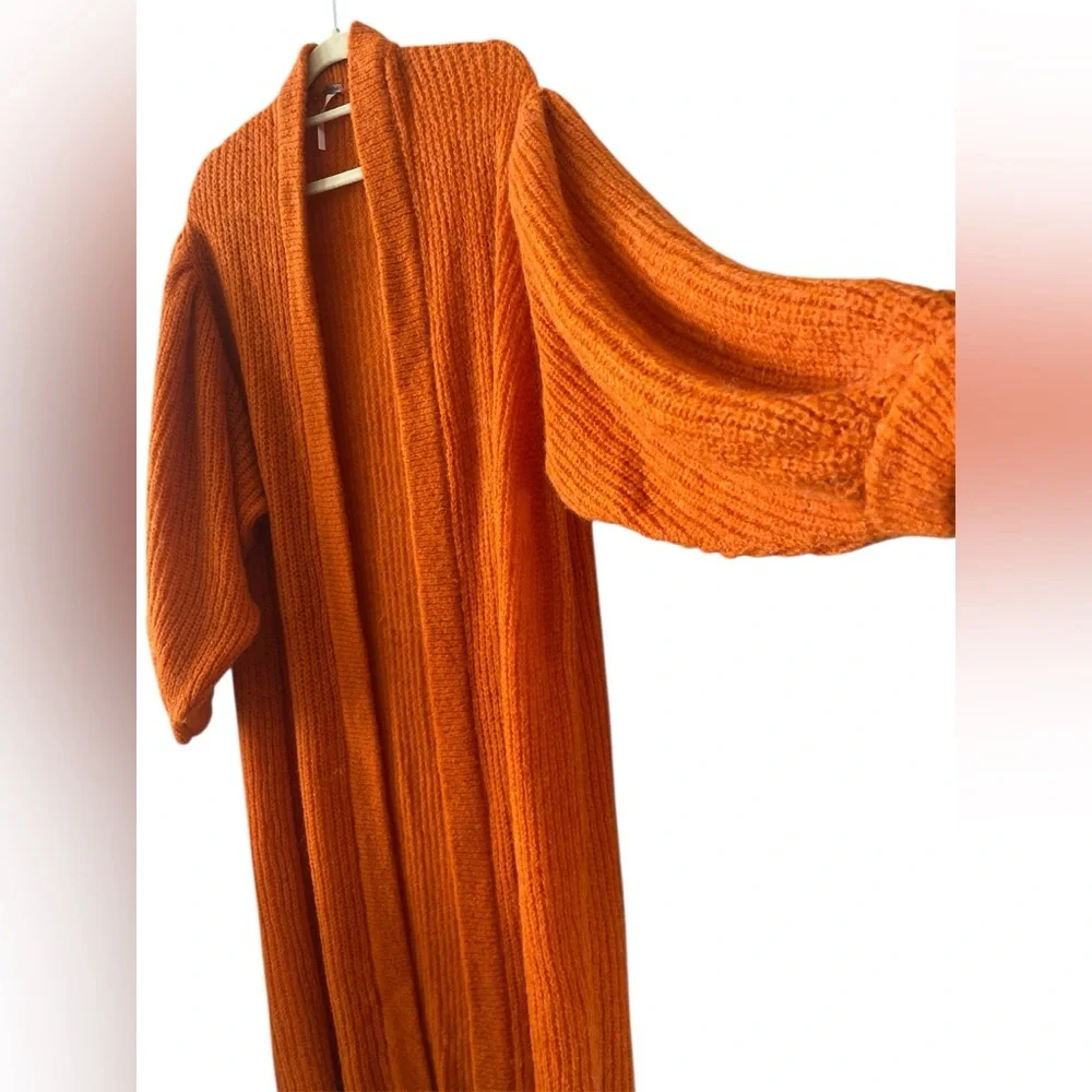 NWOT Free People orange long Longline silhouette cardigan sweater size S